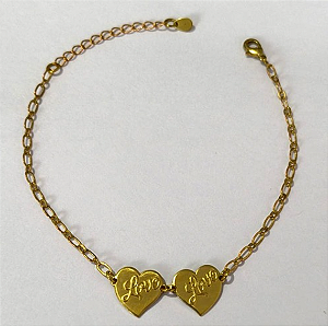 PULSEIRA NO BRUTO PRONTO PARA O BANHO(PESO 1.8GR (100% LATÃO)(5780) COM FECHO LAGOSTA-TAMANHO 18CM+ESTENSOR( Coração Love 12mm C/2")BRU24454