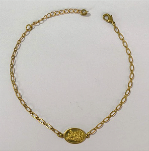 PULSEIRA NO BRUTO PRONTO PARA O BANHO(PESO 1.8GR (100% LATÃO)(5934) COM FECHO LAGOSTA-TAMANHO 18CM+ESTENSOR( Oval 12,8mm São Miguel ")BRU24456