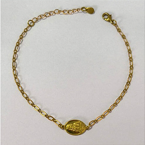 PULSEIRA NO BRUTO PRONTO PARA O BANHO(PESO 1.8GR (100% LATÃO)(5939) COM FECHO LAGOSTA-TAMANHO 18CM+ESTENSOR( Oval 12,8mm Rosa Mistica ")BRU24457