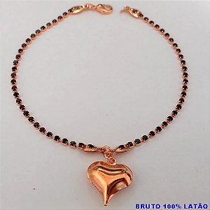 PULSEIRA NO BRUTO PRONTO PARA O BANHO(CX155)(COM CORRENTE SIMPLES E DELICADA COM CRISTAL NEGRO ) PESO 2.4GR(TAMANHO 18CM) BRU24470