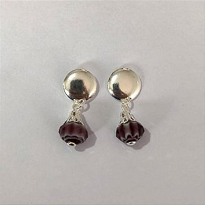 BRINCO FOLHEADO A PRATA COM 50 MILÉSIMOS + VERNIZ DIAMOND - BRINCO DE DE PINO BASE REDONDA COM PEDRA NATURAL 10MM PRA858