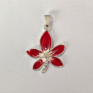 PINGENTE FOLHEADO A PRATA COM 50 MILÉSIMOS + VERNIZ DIAMOND - PINGENTE FLOR VERMELHA 26MM PRA859