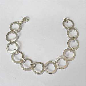 PULSEIRA FOLHEADA A PRATA COM 50 MILÉSIMOS + VERNIZ DIAMOND - PULSEIRA TODA EM ELOS - TAMANHO 18CM COM FECHO LAGOSTA - PRA870