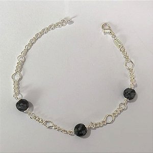 PULSEIRA FOLHEADA A PRATA COM 50 MILÉSIMOS + VERNIZ DIAMOND - PULSEIRA COM PEDRAS NATURAIS - TAMANHO 17CM + EXTENSOR - PRA871