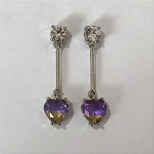 BRINCO EM RÓDIO - BRINCO BASE ZIRCÔNIA E PINGENTE CORAÇÃO EM ZIRCÔNIA FUSION - OURO1205