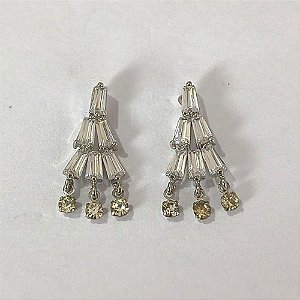 BRINCO EM RÓDIO - BRINCO LEQUE EM ZIRCÔNIAS - OURO1206