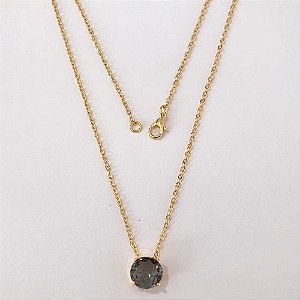 GARGANTILHA FOLHEADA A OURO - BANHADO COM 5 MILÉSIMOS + VERNIZ DIAMOND - CORRENTE CADEADO 45CM E PINGENTE EM ZIRCÔNIA REDONDA FUMÊ 10MM - OURO1170