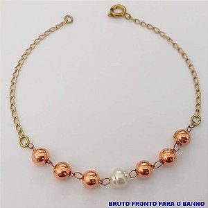 PULSEIRA NO BRUTO PRONTO PARA O BANHO(CX157) PULSEIRA COM CORRENTE SIMPLES COM BOLAS DE 6MM E PEROLA BARROCA) PESO 1.3GR (TAMANHO 20CM) BRU24579