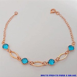PULSEIRA NO BRUTO PRONTO PARA O BANHO(CX157) PULSEIRA COM CORRENTE SIMPLES COM PEDRA DE VIDRO AZUL) PESO 1.3GR (TAMANHO 20CM) BRU24580