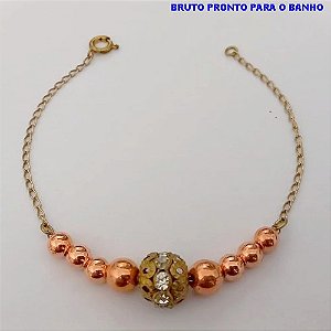 PULSEIRA NO BRUTO PRONTO PARA O BANHO(CX157) PULSEIRA COM CORRENTE NORMAÇCOM BOLAS DE 4 E 6MM E BOLA COM ZIRCONIA 12MM) PESO 3.3GR (TAMANHO 20CM) BRU24583