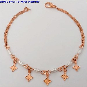 PULSEIRA NO BRUTO PRONTO PARA O BANHO(CX157) PULSEIRA COM CORRENTE SINGAPURA DUPLA COM PEROLAS E BADULAQUES ) PESO 2,3GR (TAMANHO 20CM) BRU24584