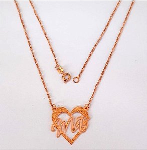 GARGANTILHA NO BRUTO PRONTO PARA O BANHO(CX157) PULSEIRA COM CORRENTE NORMAL DE 45CM E CORAÇÃO DE MÃE ) PESO 2.9GR (PINGENTE DE 2,5CM) BRU24588