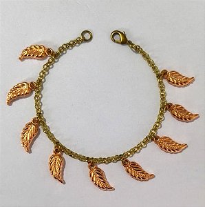 PULSEIRA NO BRUTO PRONTO PARA O BANHO(CX157) PULSEIRA COM CORRENTE NO LATÃO E FOLHAS EM ABS( 18CM ) PESO 5.5GR (BRU24594