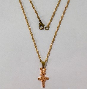 GARGANTILHA NO BRUTO PRONTO PARA O BANHO(CX157) COM CORRENTE NO LATÃO SINGAPURA DE 45CM E PINGENTE DE CRUZ COM ESPIRITO SANTO( 45CM ) PESO 2.5GR (BRU24597