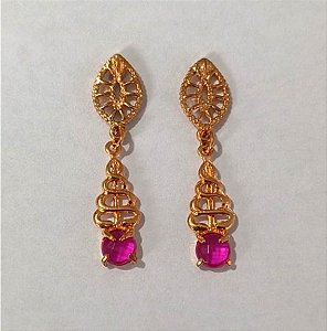 BRINCO NO BRUTO PRONTO PARA O BANHO(CX157) BRINCO DE PINO COM BASE TRABALHADA COM PEDRA DE VIDRO ( PESO 2.5GR (BRU24604