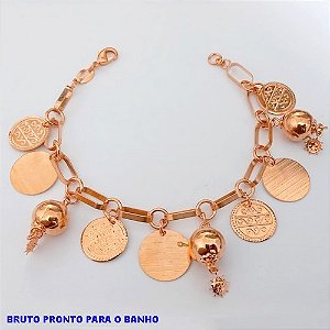 PULSEIRA NO BRUTO PRONTO PARA O BANHO(CX157) PULSEIRA COM CORRENTE ESPECIAL E BADULAQUES ( PESO 13,02GR (BRU24607