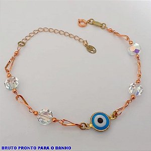 PULSEIRA NO BRUTO PRONTO PARA O BANHO(CX157) PULSEIRA COM CORRENTE ESPECIAL CRISTAL E OLHO GREGO ( PESO 4.6GR (BRU24608
