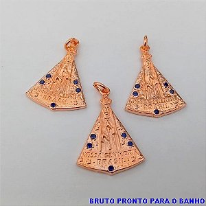 PINGENTE NO BRUTO PRONTO PARA O BANHO(CX158)(cris) - KIT COM 3 PINGENTES NOSSA SENHORA APARECIDA COM ZIRCONIA AZUL - PESO TOTAL 2.8GR(cada pingente) - BRU24625