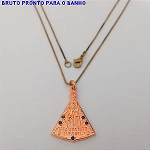 GARGANTILHA NO BRUTO PRONTO PARA O BANHO(CX158)(cris) -GARGANTILHA CORRENTE VENEZIANA DE 45CM NOSSA SENHORA APARECIDA COM ZIRCONIA AZUL - PESO TOTAL 4.7GR - BRU24627