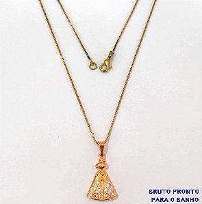 GARGANTILHA NO BRUTO PRONTO PARA O BANHO(CX158)- GARGANTILHA VENEZIANA DE 45CM COM NOSSA SENHORA APARECEIDA CRAVEJADA EM MICRO ZIRCONIA(TAMANHO DO PINGENTE 2X1,5CM- PESO TOTAL 3.7GR - BRU24635