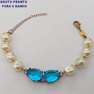 PULSEIRA NO BRUTO PRONTO PARA O BANHO(CX158)- PULSEIRA DE PEROLA BARROCA DE 10MM COM DUAS ZIRCONIA 10X14 COM FECHO LAGOSTA DE 18CM- PESO TOTAL 8.2GR - BRU24638