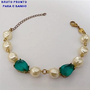 PULSEIRA NO BRUTO PRONTO PARA O BANHO(CX158)- PULSEIRA DE PEROLA BARROCA DE 10MM COM DUAS ZIRCONIA 10X14 COM FECHO LAGOSTA DE 18CM- PESO TOTAL 8.2GR - BRU24639