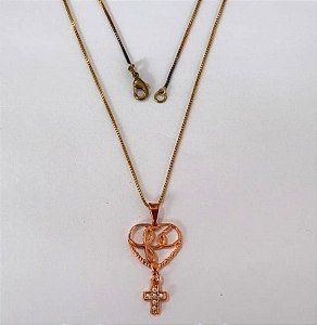 GARGANTILHA NO BRUTO PRONTO PARA O BANHO(CX158)- GARGANTILHA CORRENTE VENEZIANA DE 45CM - COM O PINGENTE FÉ E CRUZ CRAVEJADA- PESO TOTAL 2.9GR - BRU24641