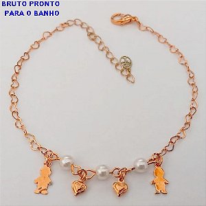 PULSEIRA NO BRUTO PRONTO PARA O BANHO(CX158)- PULSEIRA DELICADA COM BADULAQUES - TAMANHO 18CM- PESO TOTAL 2.3GR - BRU24650