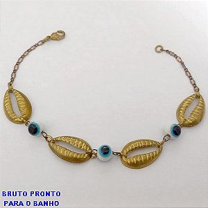 PULSEIRA NO BRUTO PRONTO PARA O BANHO(CX158)- PULSEIRA DELICADA COM BUZIOS E OLHO GREGO - TAMANHO 18CM- PESO TOTAL 2,4GR - BRU24653