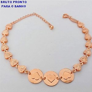 PULSEIRA NO BRUTO PRONTO PARA O BANHO(CX158)- PULSEIRA DELICADA COM TREIS CORAÇÃO- TAMANHO 18CM- PESO TOTAL 5.5GR - BRU24654
