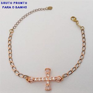 PULSEIRA NO BRUTO PRONTO PARA O BANHO(CX159)- PULSEIRA COM CRUZ TODA CRAVEJADA EM MICRO ZIRCONIA - TAMANHO 18CM- PESO TOTAL 4.7GR - BRU24661