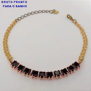 PULSEIRA NO BRUTO PRONTO PARA O BANHO(CX159)- PULSEIRA COM CORRENTE DUPLA COM ZIRCONIA NEGRA - TAMANHO 18CM- PESO TOTAL 6,5GR - BRU24662