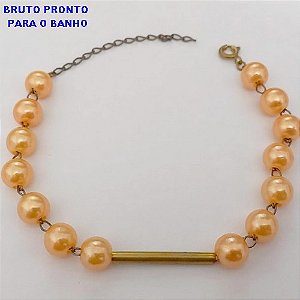 PULSEIRA NO BRUTO PRONTO PARA O BANHO(CX159)- PULSEIRA COM PEROLAS DE 8MM CARAMELO - TAMANHO 18CM- PESO TOTAL 4.7GR - BRU24663
