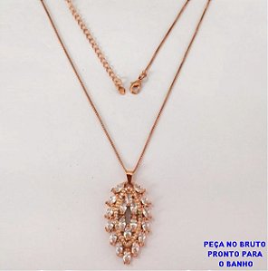 GARGANTILHA NO BRUTO PRONTO PARA O BANHO(CX159)- GARGANTILHA COM PINGENTE TODO CRAVEJADO E CORRENTE VENEZIANA DE 45CM- PESO TOTAL 7.8GR - BRU24665