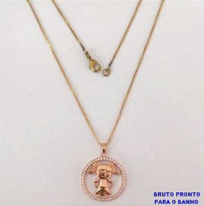 GARGANTILHA NO BRUTO PRONTO PARA O BANHO(CX159)- GARGANTILHA COM PINGENTE TODO CRAVEJADO E CORRENTE VENEZIANA DE 45CM- PESO TOTAL 4.7GR - BRU24668