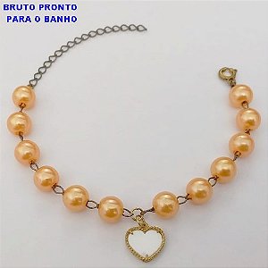 PULSEIRA NO BRUTO PRONTO PARA O BANHO(CX159)- PULSEIRA COM PEROLAS E UM CORAÇÃO 18CM - PESO TOTAL 4.4GR - BRU24674