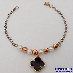 PULSEIRA NO BRUTO PRONTO PARA O BANHO(CX159)- PULSEIRA COM PEROLAS DE 4MM E UM VAN CLEEF - PULSEIRA DE 18CM - PESO TOTAL 2.7GR - BRU24675