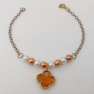 PULSEIRA NO BRUTO PRONTO PARA O BANHO(CX159)- PULSEIRA COM PEROLAS DE 4MM E UM VAN CLEEF - PULSEIRA DE 18CM - PESO TOTAL 2.7GR - BRU24677
