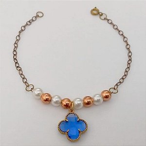 PULSEIRA NO BRUTO PRONTO PARA O BANHO(CX159)- PULSEIRA COM PEROLAS DE 4MM E UM VAN CLEEF - PULSEIRA DE 18CM - PESO TOTAL 2.7GR - BRU24678