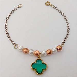 PULSEIRA NO BRUTO PRONTO PARA O BANHO(CX159)- PULSEIRA COM PEROLAS DE 4MM E UM VAN CLEEF - PULSEIRA DE 18CM - PESO TOTAL 2.7GR - BRU24680
