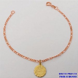 PULSEIRA NO BRUTO PRONTO PARA O BANHO(CX159)- COM CORRENTE 3X1 SUPER DELICADA COM PINGENTE DEUS TE GUIE DE 18CM - PESO TOTAL 1.7GR - BRU24684