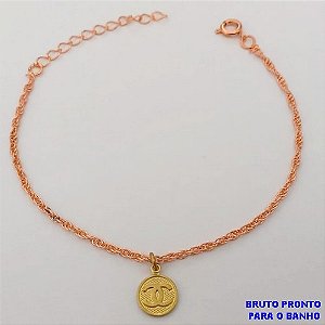 PULSEIRA NO BRUTO PRONTO PARA O BANHO(CX159)- COM CORRENTE SINGAPURA SUPER DELICADA COM PINGENTE / TAMANHO 18CM - PESO TOTAL 1.7GR - BRU24685