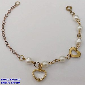PULSEIRA NO BRUTO PRONTO PARA O BANHO(CX159)- COM PEROLA DE 4MM E CORAÇÃO DE 10MM / TAMANHO 18CM - PESO TOTAL 2,7GR - BRU24688