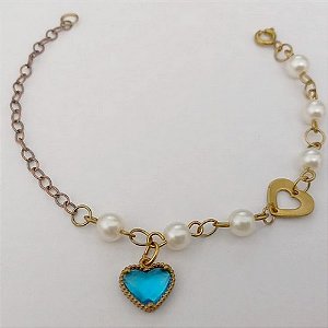 PULSEIRA NO BRUTO PRONTO PARA O BANHO(CX159)- COM PEROLA DE 4MM E CORAÇÃO DE 10MM / TAMANHO 18CM - PESO TOTAL 2,7GR - BRU24690