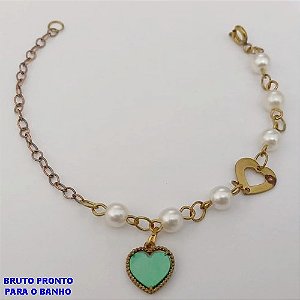 PULSEIRA NO BRUTO PRONTO PARA O BANHO(CX159)- COM PEROLA DE 4MM E CORAÇÃO DE 10MM / TAMANHO 18CM - PESO TOTAL 2,7GR - BRU24692