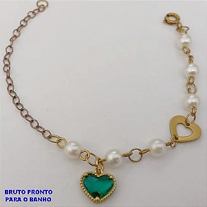 PULSEIRA NO BRUTO PRONTO PARA O BANHO(CX159)- COM PEROLA DE 4MM E CORAÇÃO DE 10MM / TAMANHO 18CM - PESO TOTAL 2,7GR - BRU24693