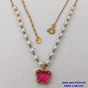 SHOCKER NO BRUTO PRONTO PARA O BANHO(CX160)- EM PEROLA DE 10MM PINGENTE DE BORBOLETA EM VIDRO / TAMANHO 40CM - PESO TOTAL 3.8GR - BRU24695