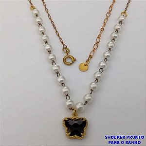 SHOCKER NO BRUTO PRONTO PARA O BANHO(CX160)- EM PEROLA DE 10MM PINGENTE DE BORBOLETA EM VIDRO / TAMANHO 40CM - PESO TOTAL 3.8GR - BRU24697