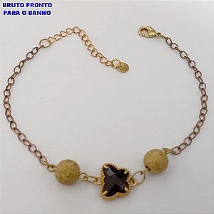 PULSEIRA NO BRUTO PRONTO PARA O BANHO(CX160)- COM BOLAS EM LATÃO DIAMANTADA E UMA BORBOLETA DE VIDRO/ TAMANHO 18CM - PESO TOTAL 2,4GR - BRU24712