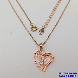 GARGANTILHA NO BRUTO PRONTO PARA O BANHO(CX160)- COM CORRENTE VENEZIANA DE 45CM E PINGENTE LOVE EM MICRO ZIRCONIA DE 2,5CM/ - PESO TOTAL 3,5GR - BRU24716